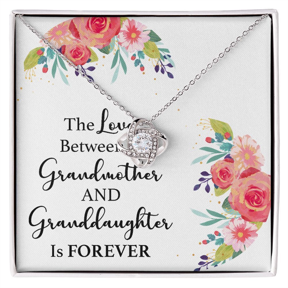 Grandma Granddaughter Love Infinity Knot CZ Necklace Silver Tone Standard Box